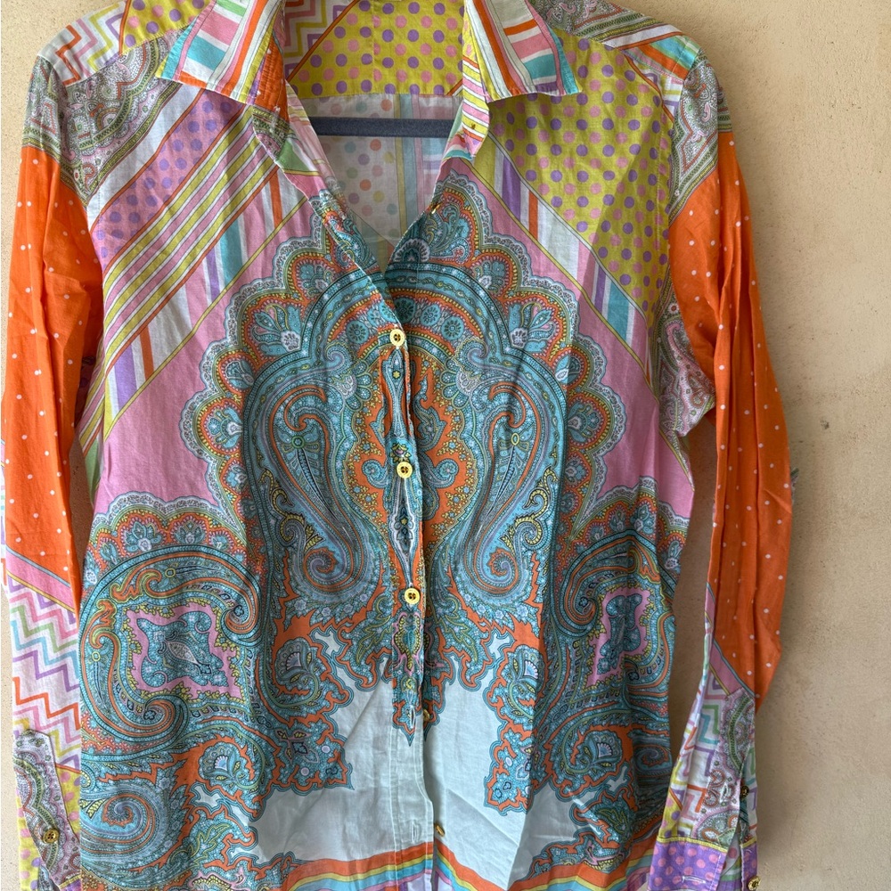 Carolyn Taylor Multicolor Zigzag and Polka Dot Shirt